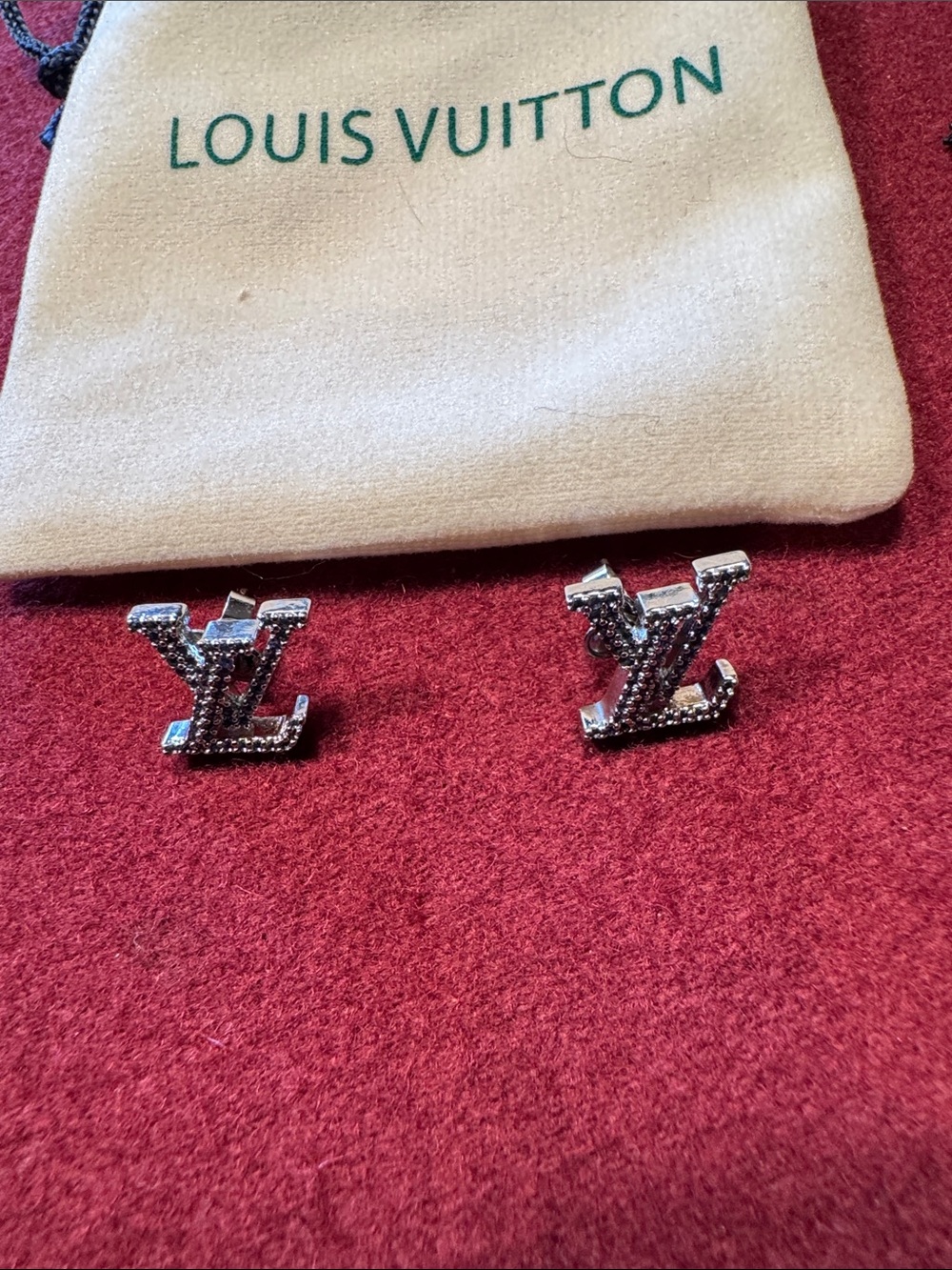 Louis Vuitton Silver LV Monogram Crystal Cufflinks - Picture 1 of 1